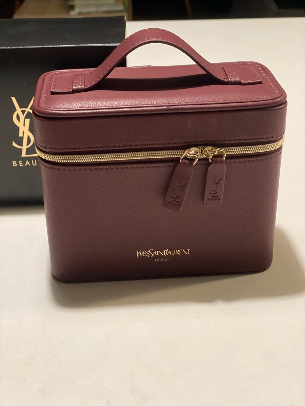 Yves Saint Laurent Beauty Leather Vanity Case with Gold Hardware